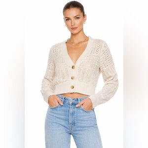 Anthropologie Cream Open Knit Cropped Cardigan – Textured Cotton Blend